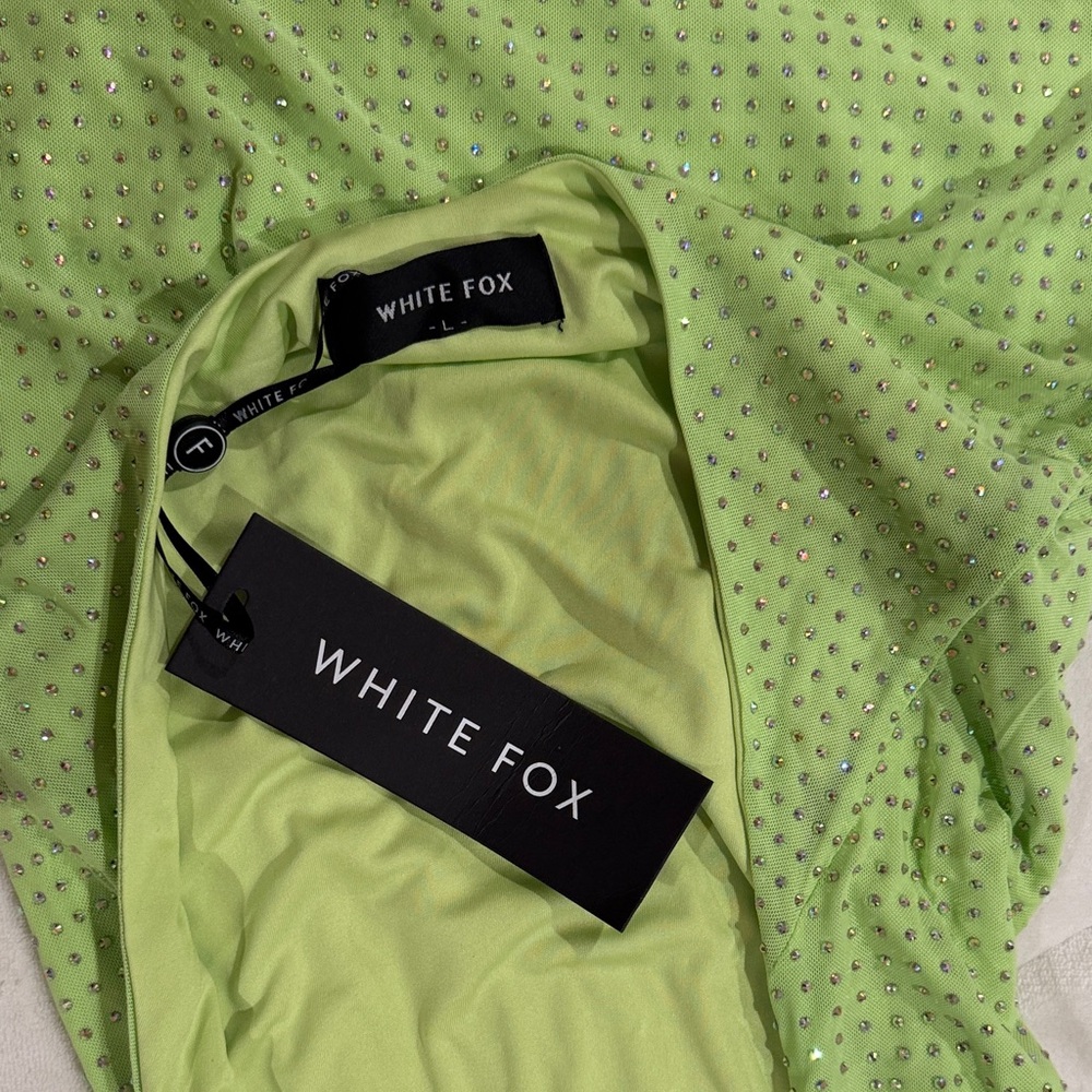White Fox Boutique Neon Green Halter Dress - Picture 2 of 4